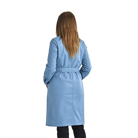 TAMSY Long Coat with Two Pockets and Adjustable Waist Belt (Size XL,20-22) - Blue