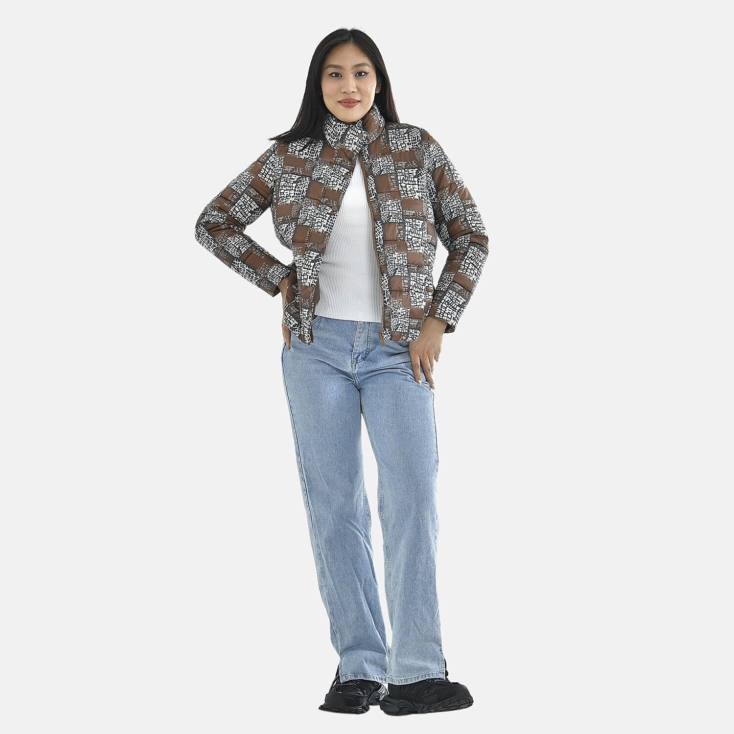 TAMSY Checker Pattern Padded Jacket (Size S,8-10) - Brown