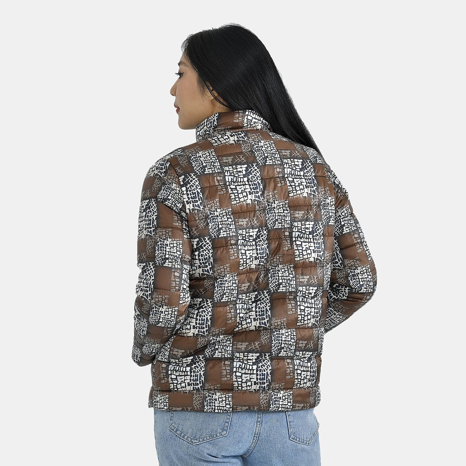 TAMSY Checker Pattern Padded Jacket (Size S,8-10) - Brown