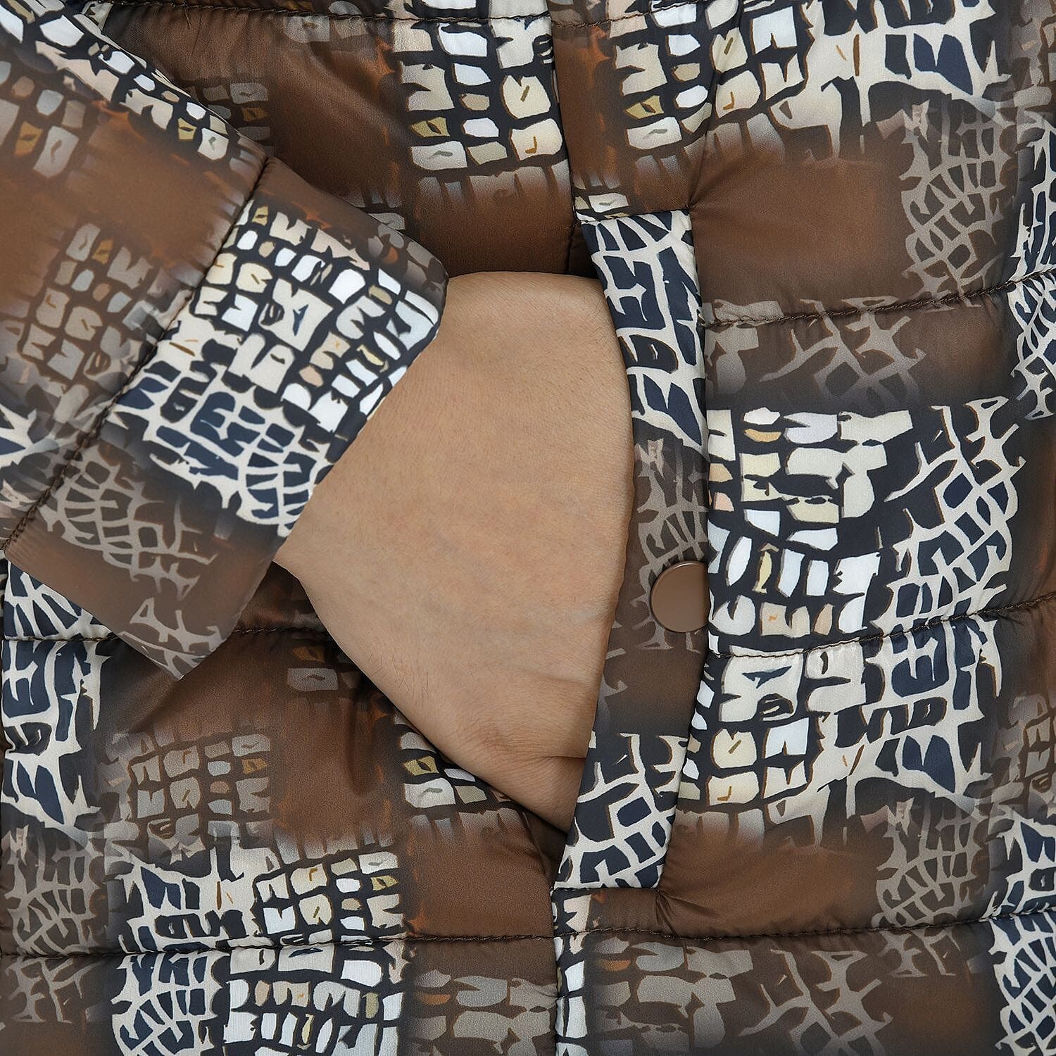 TAMSY Checker Pattern Padded Jacket (Size S,8-10) - Brown