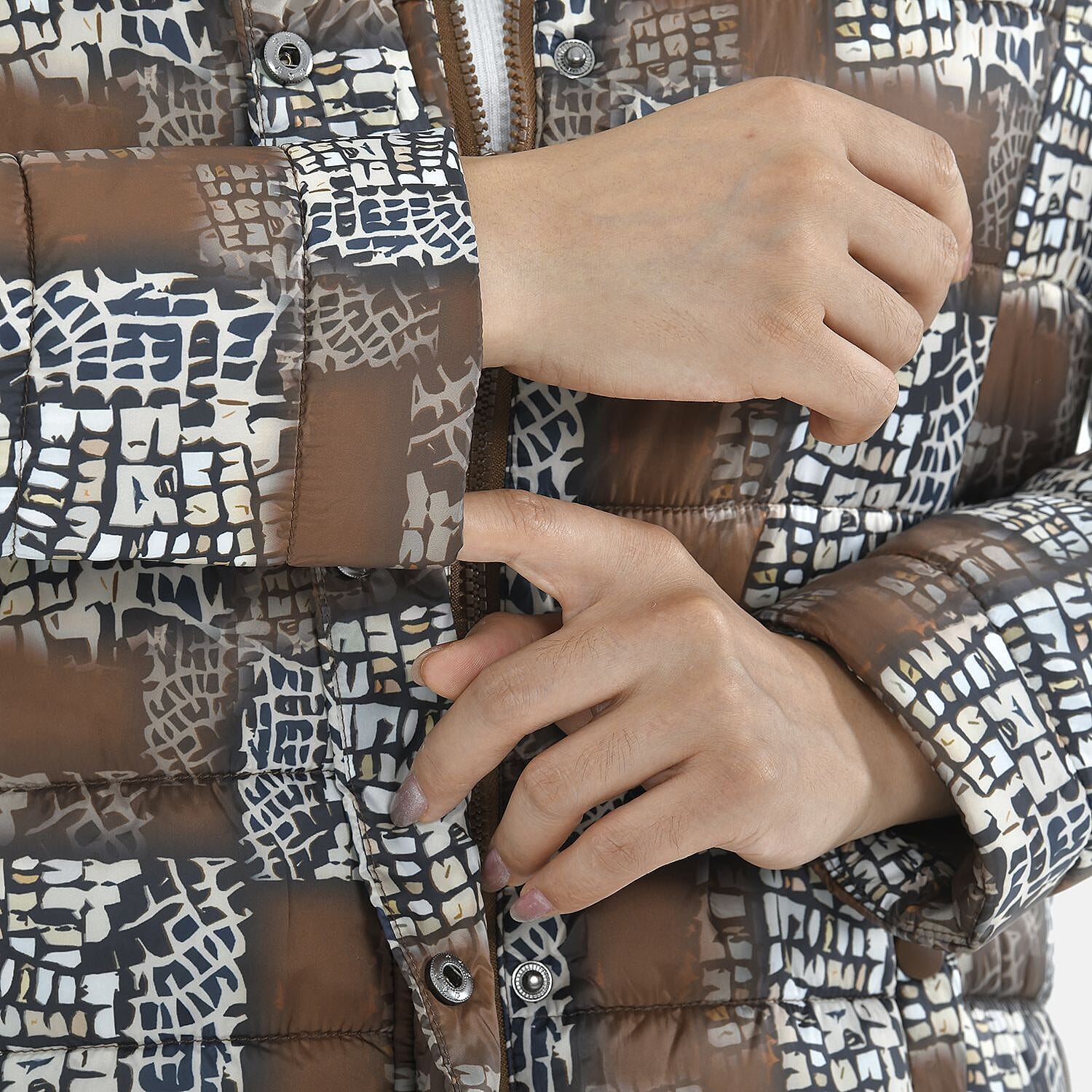 TAMSY Checker Pattern Padded Jacket (Size S,8-10) - Brown