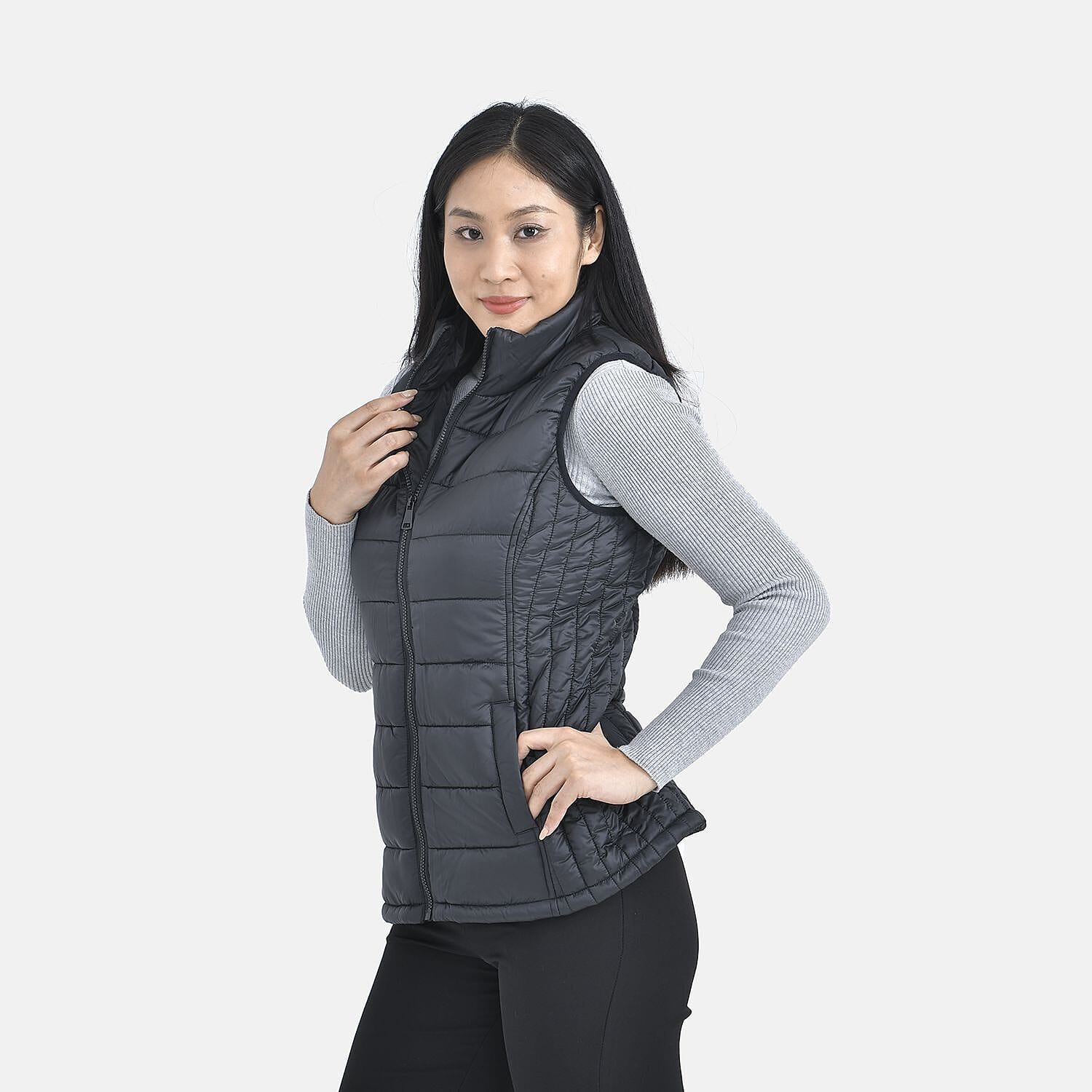 TAMSY Padded Gilet with 2 Side Zippered Pockets (Size S,8-10)  - Black