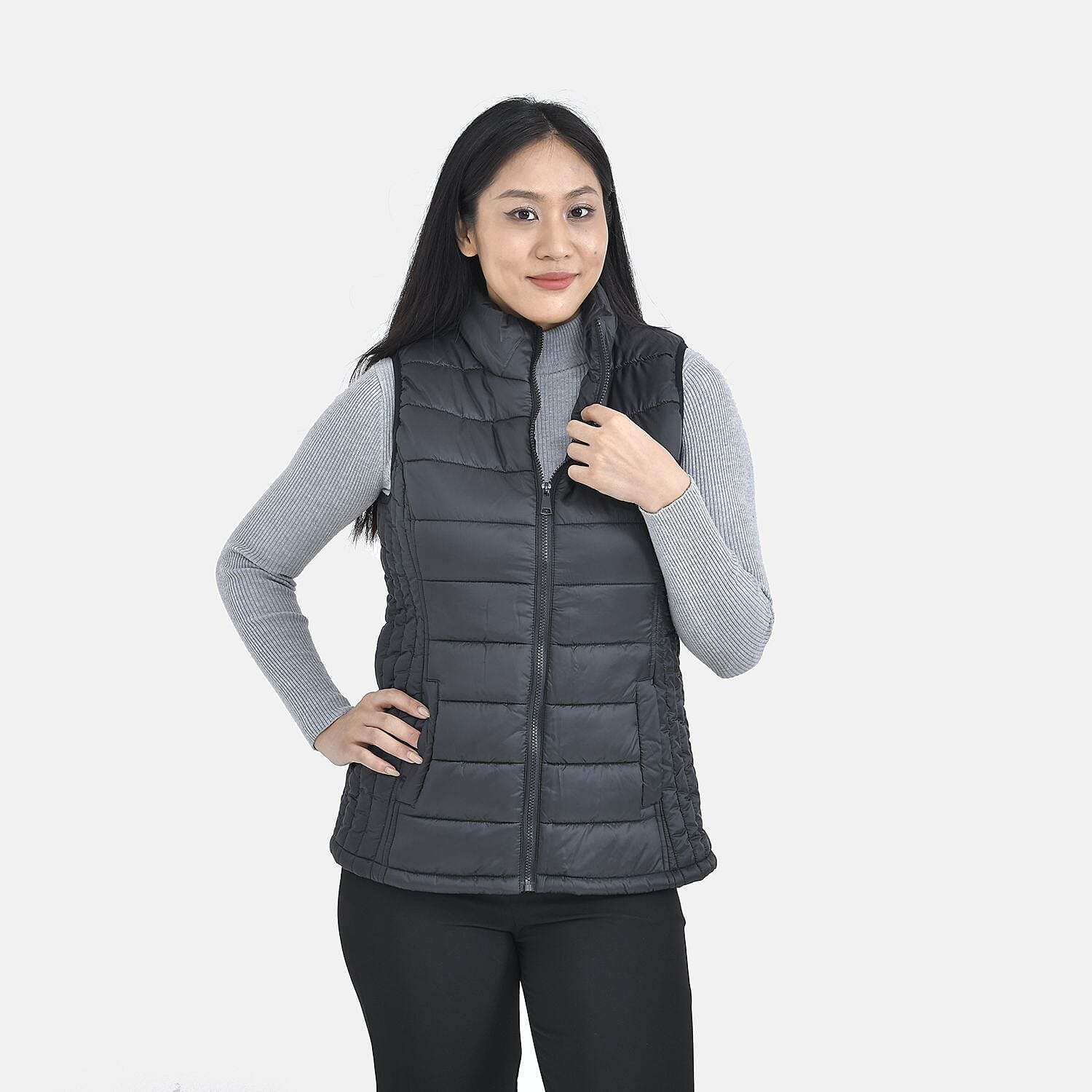 Tamsy Polyester Solid Gilet - Black Tamsy Polyester Solid Gilet - Black