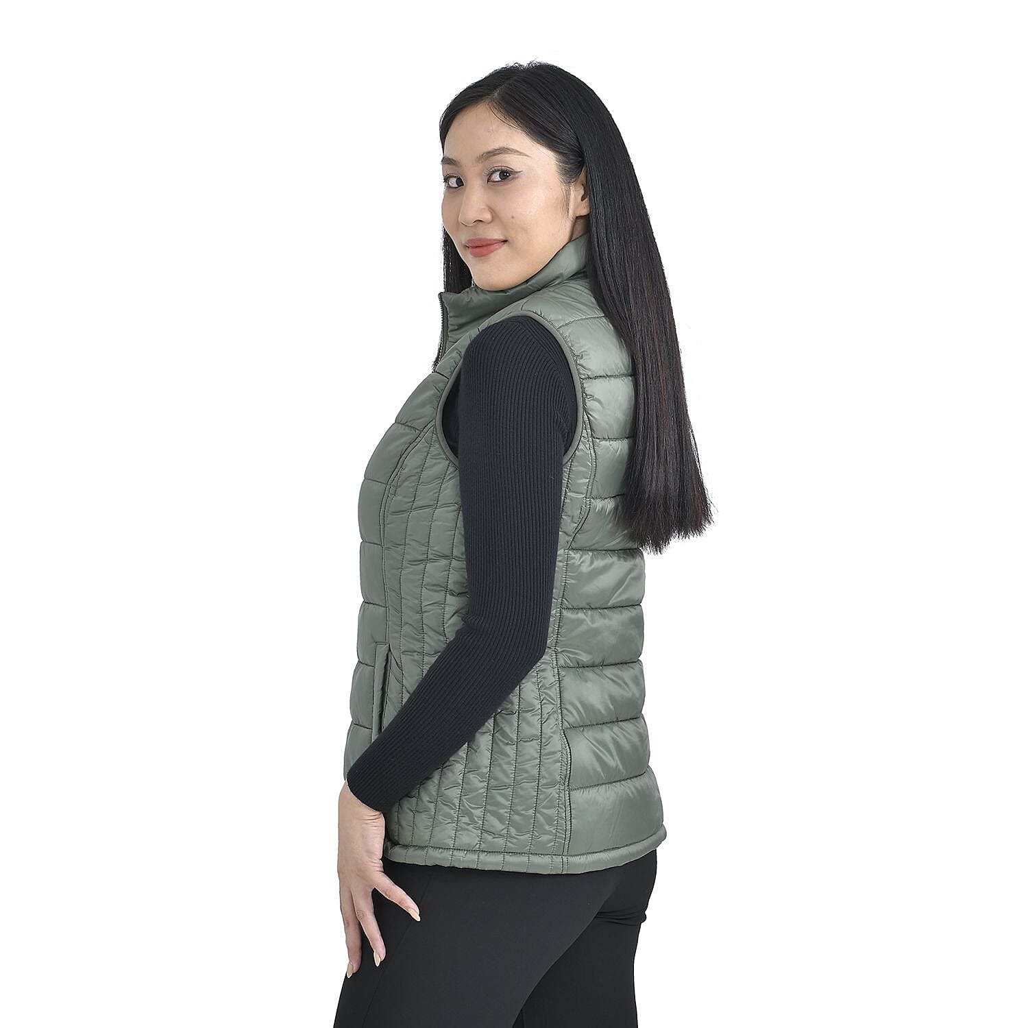 TAMSY Padded Gilet with 2 Side Zippered Pockets (Size S,8-10) - Green