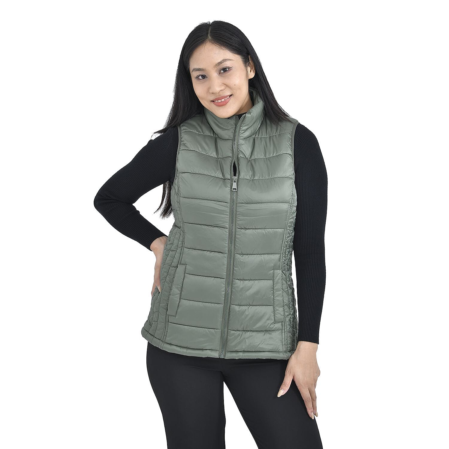 TAMSY Padded Gilet with 2 Side Zippered Pockets (Size S,8-10) - Green