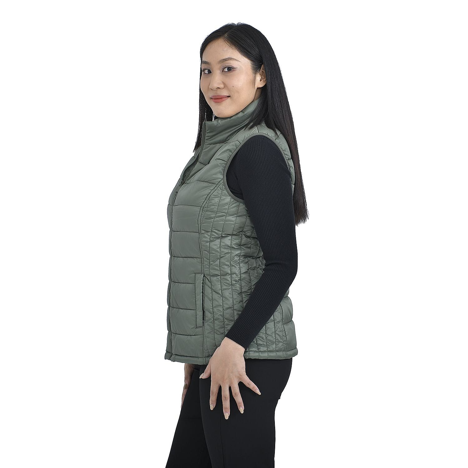 TAMSY Padded Gilet with 2 Side Zippered Pockets (Size S,8-10) - Green