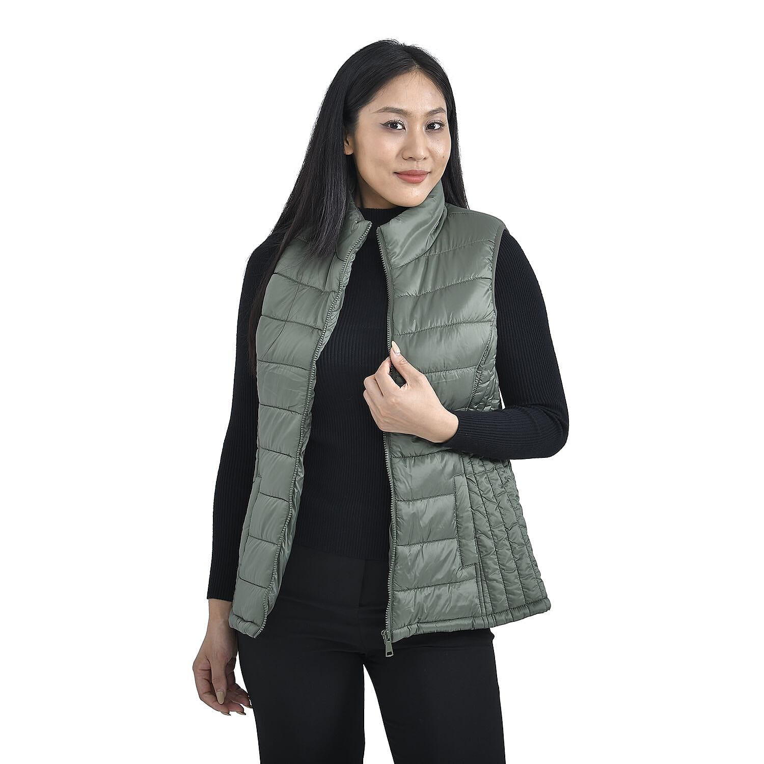 TAMSY Padded Gilet with 2 Side Zippered Pockets (Size S,8-10) - Green