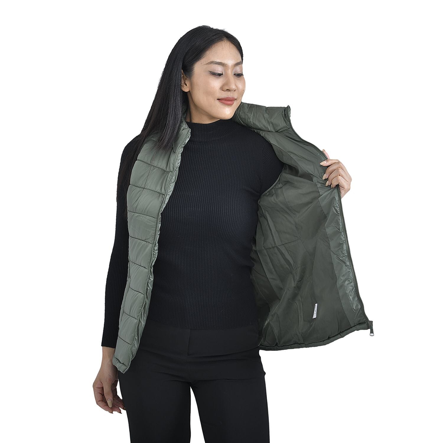 TAMSY Padded Gilet with 2 Side Zippered Pockets (Size S,8-10) - Green