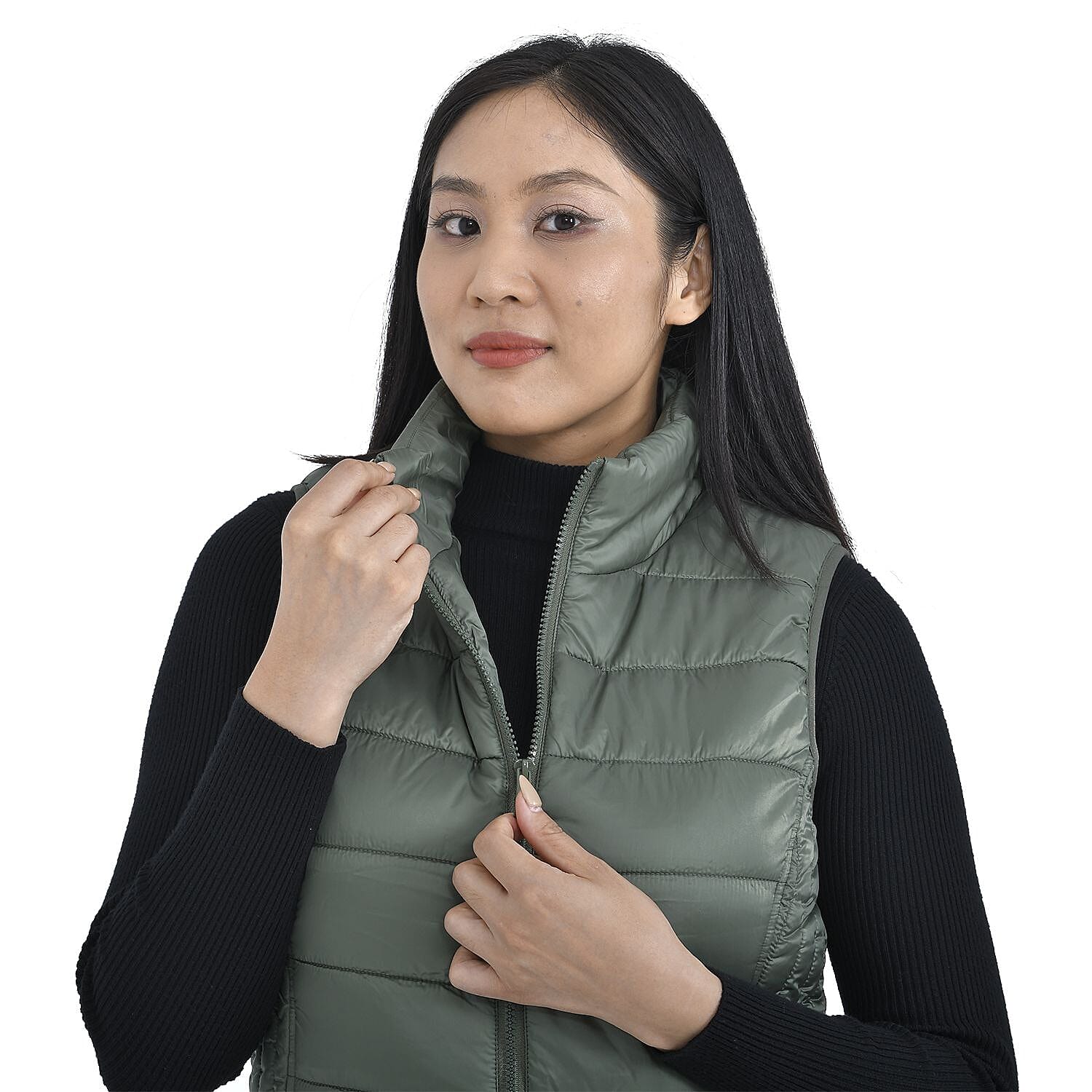 TAMSY Padded Gilet with 2 Side Zippered Pockets (Size S,8-10) - Green