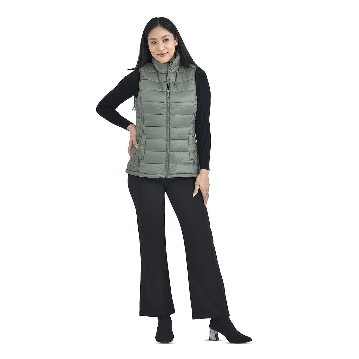 TAMSY Padded Gilet with 2 Side Zippered Pockets (Size M,12-14) - Kelp