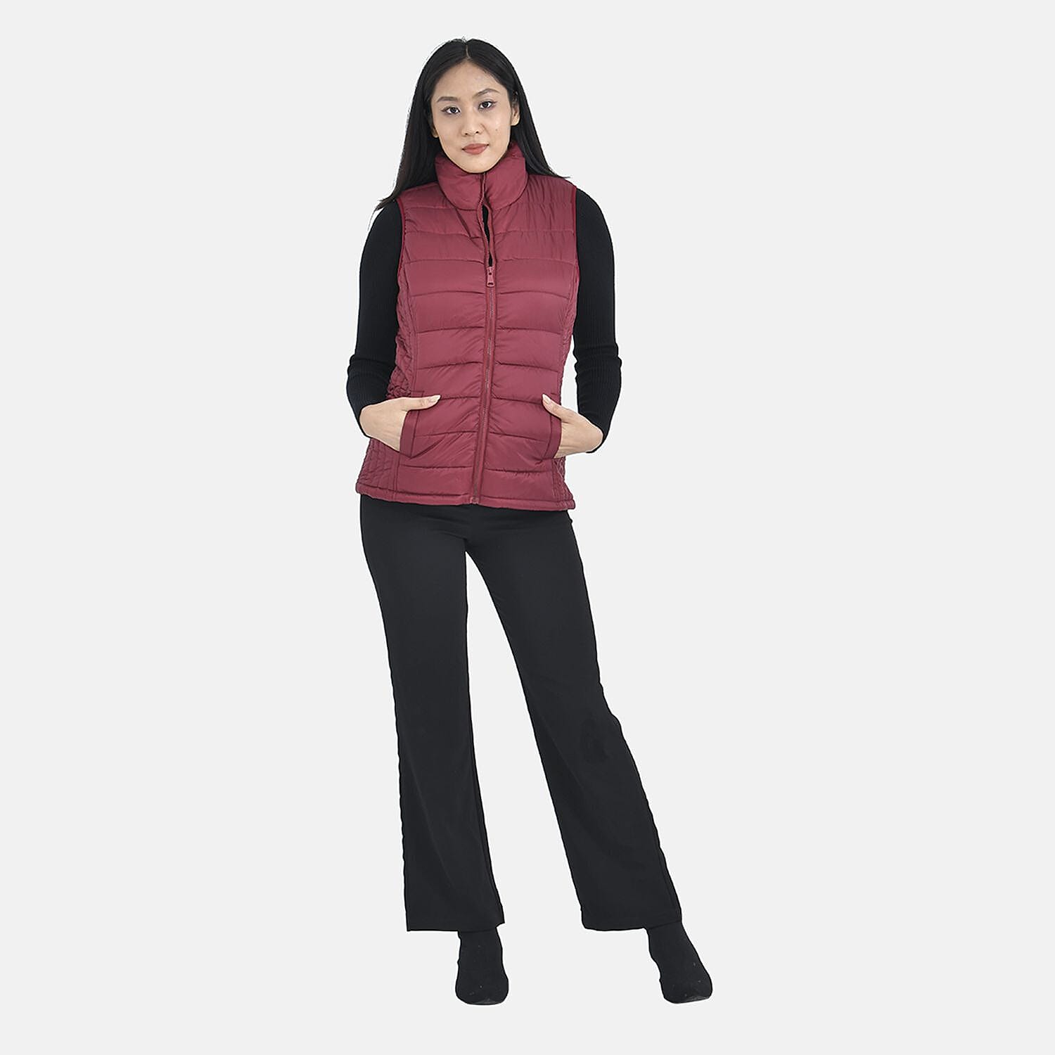 TAMSY Padded Gilet with 2 Side Zippered Pockets (Size XXL, 24-26) - Cranberry