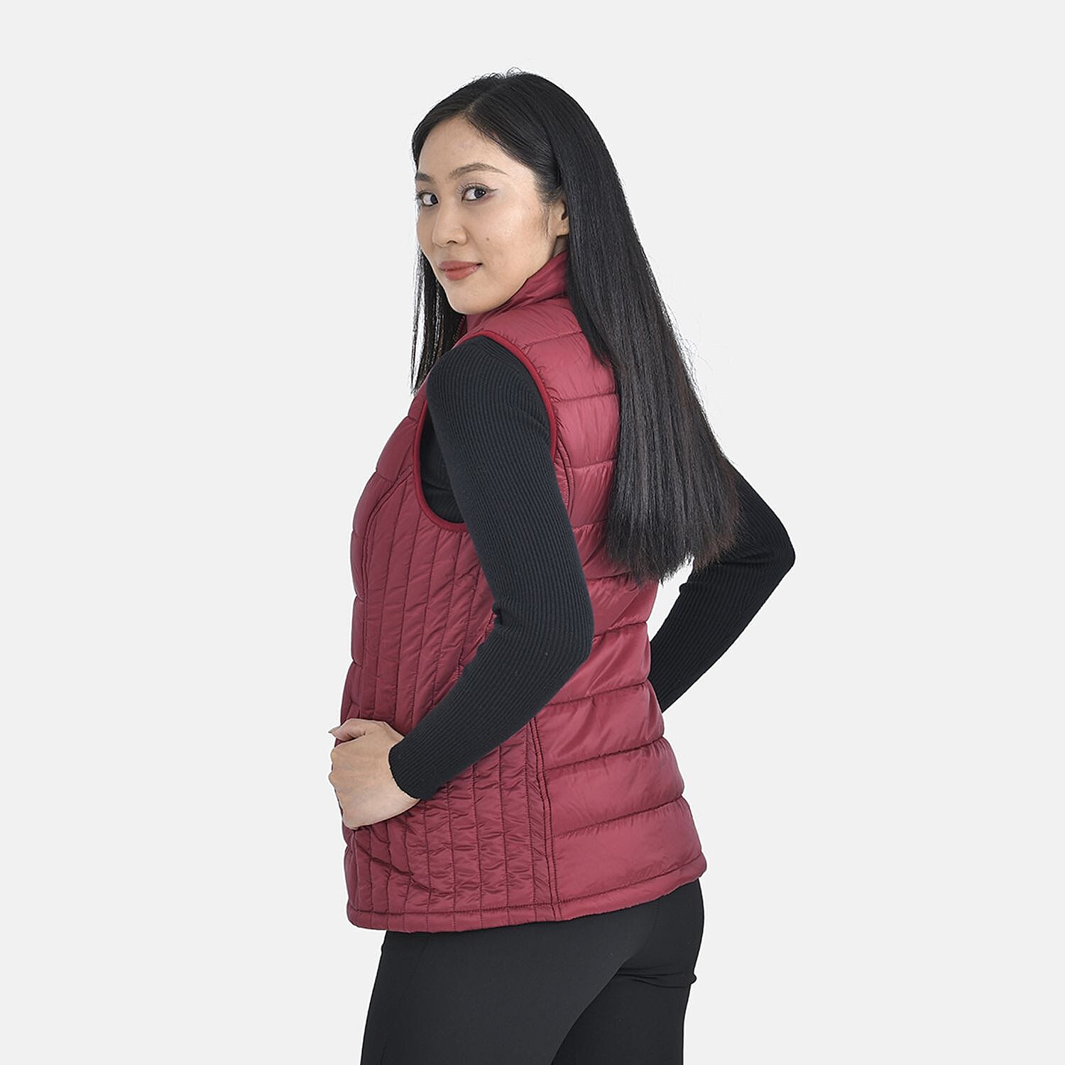 TAMSY Padded Gilet with 2 Side Zippered Pockets (Size XXL, 24-26) - Cranberry