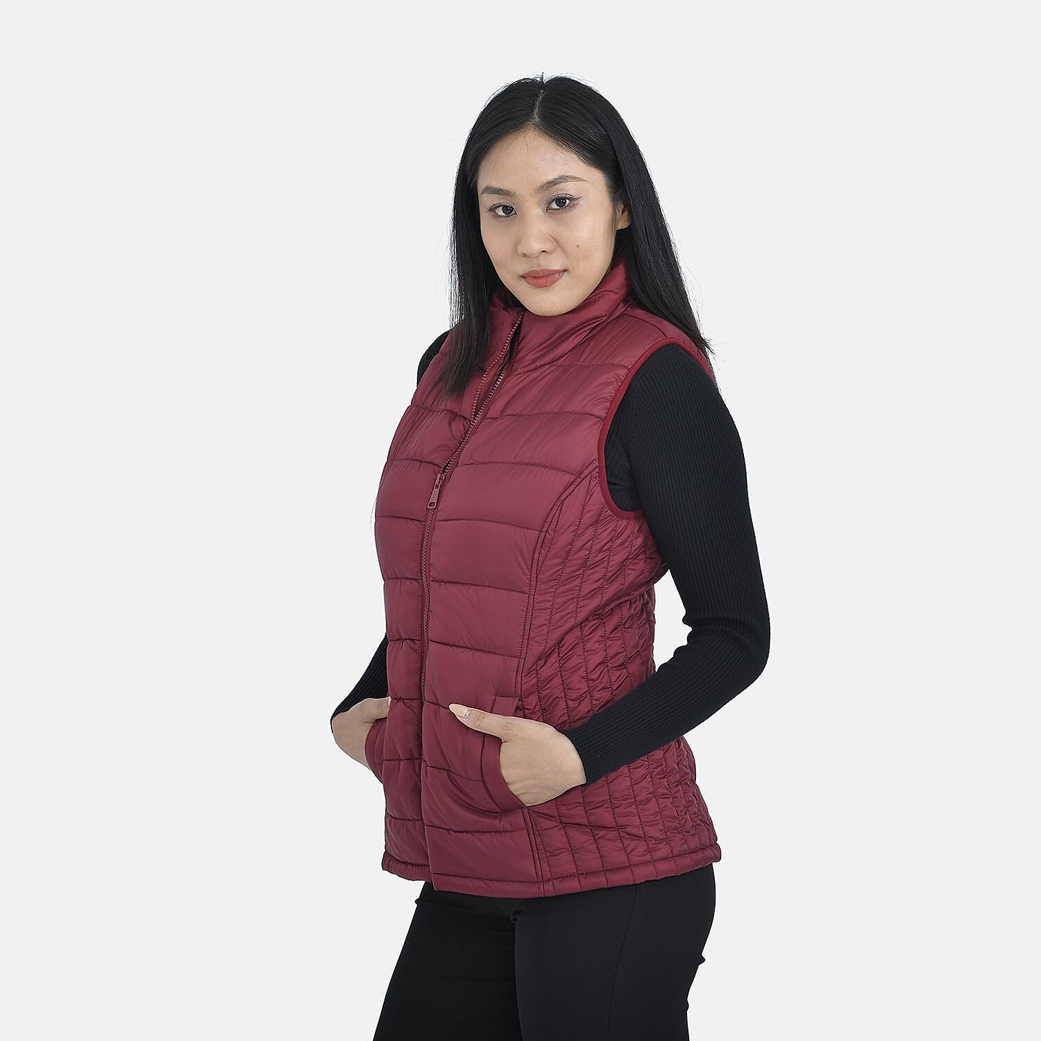 TAMSY Padded Gilet with 2 Side Zippered Pockets (Size XXL, 24-26) - Cranberry