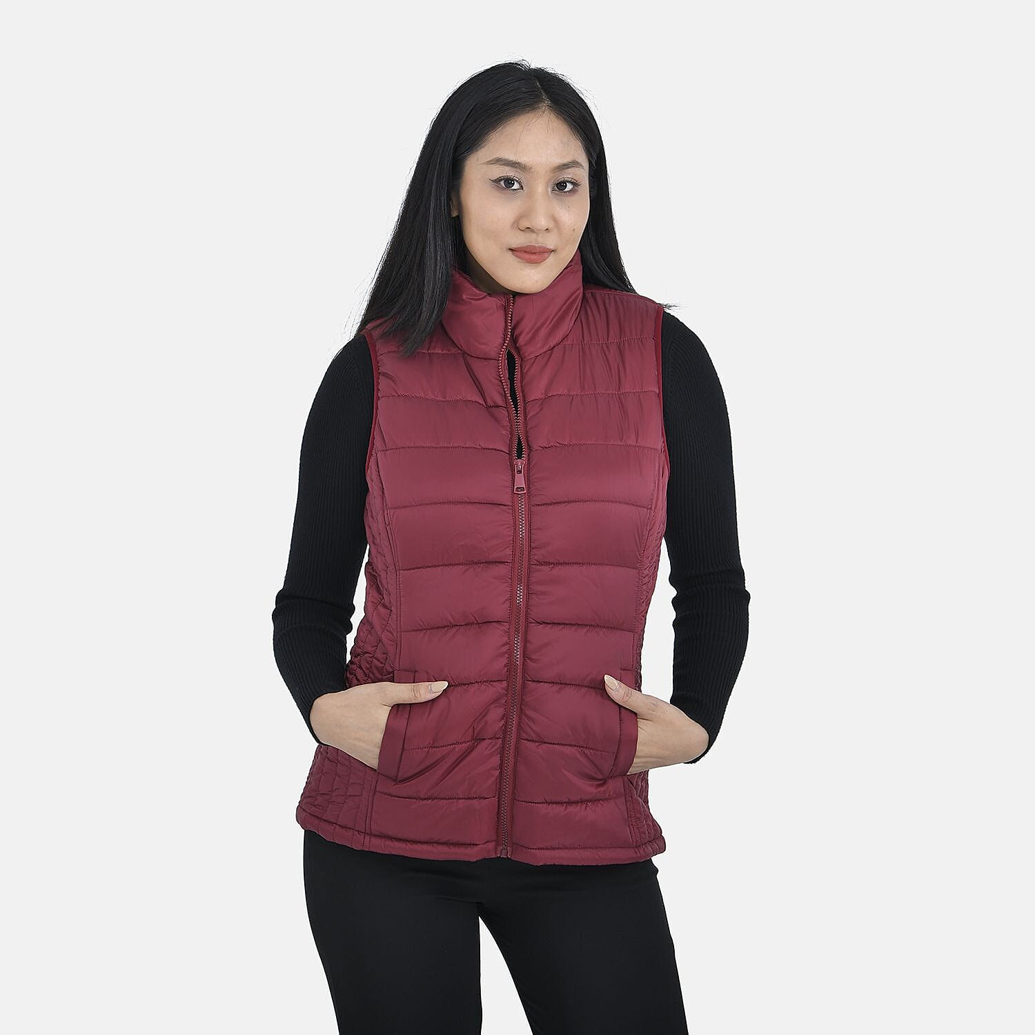 TAMSY Padded Gilet with 2 Side Zippered Pockets (Size XXL, 24-26) - Cranberry