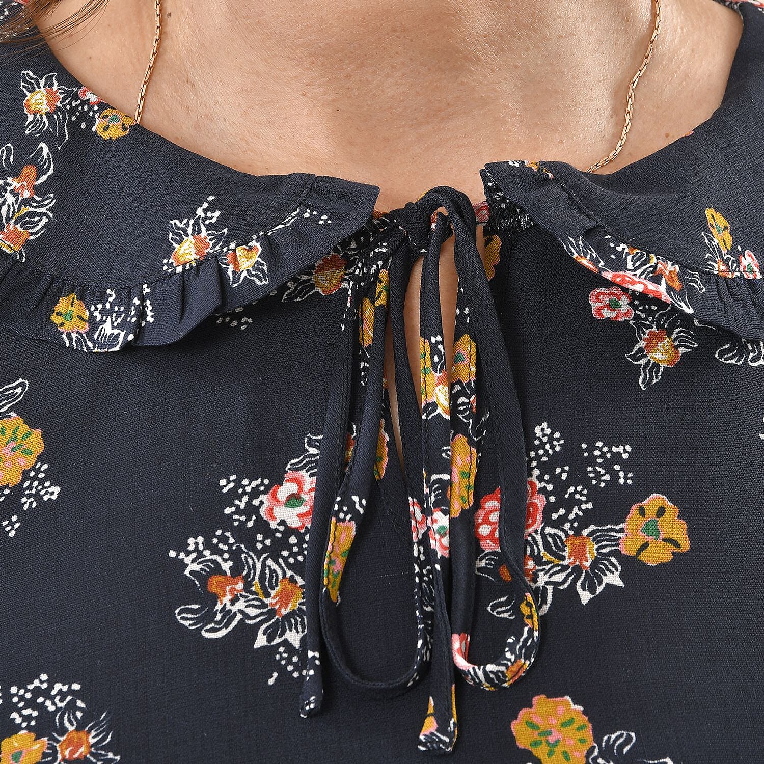 TAMSY Viscose Floral Pattern Collar Blouse - Navy