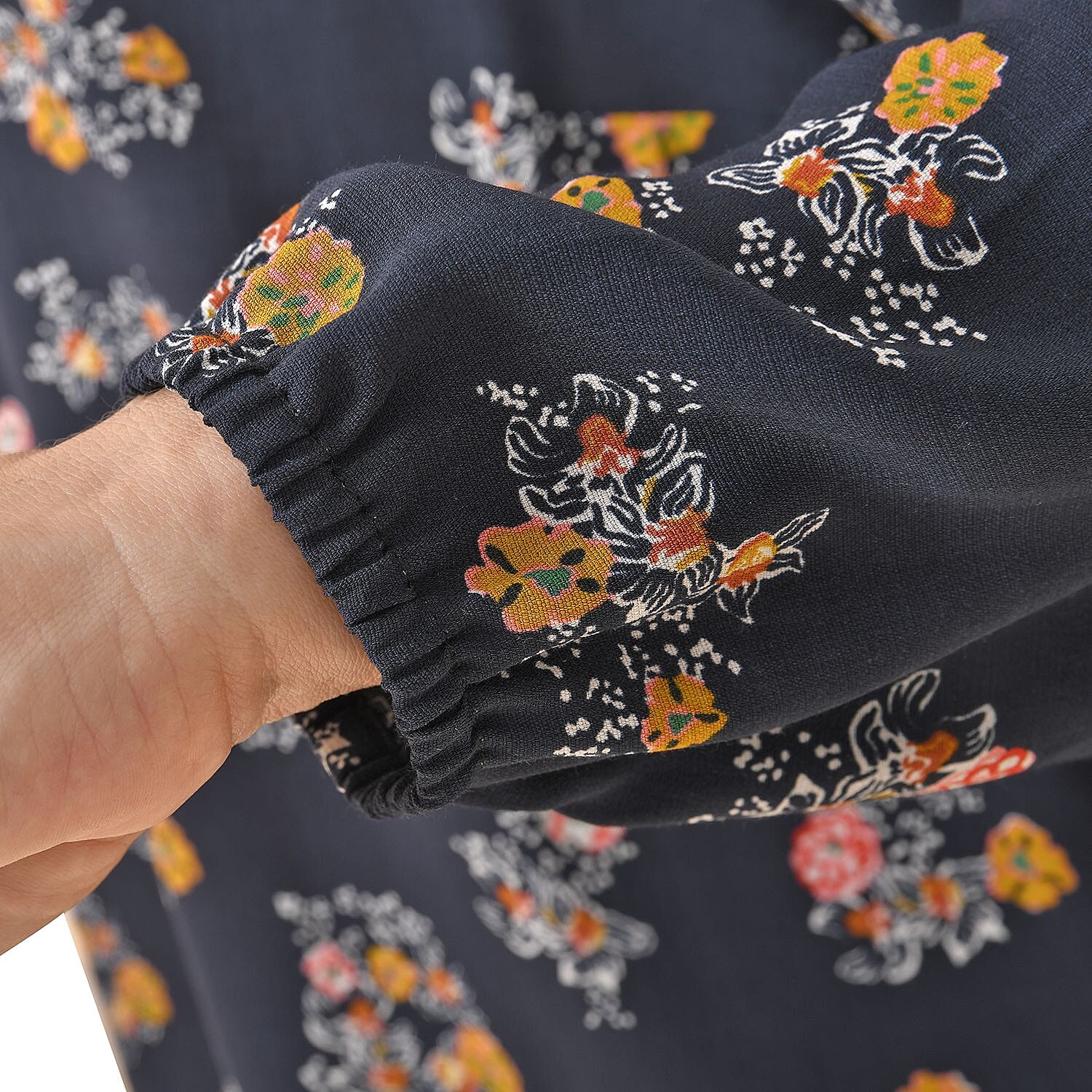 TAMSY Viscose Floral Pattern Collar Blouse - Navy