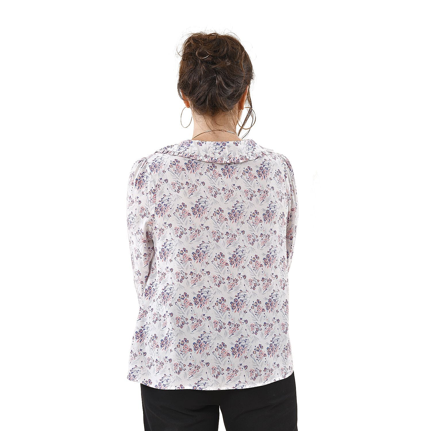 TAMSY Viscose Floral Pattern Collar Blouse - Navy