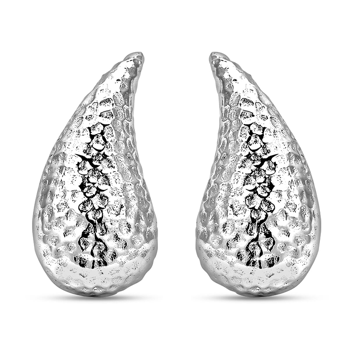 LUCYQ Texture Drop Collection - Hammered Texture Rhodium Overlay Sterling Silver Stud Earrings with Push Back