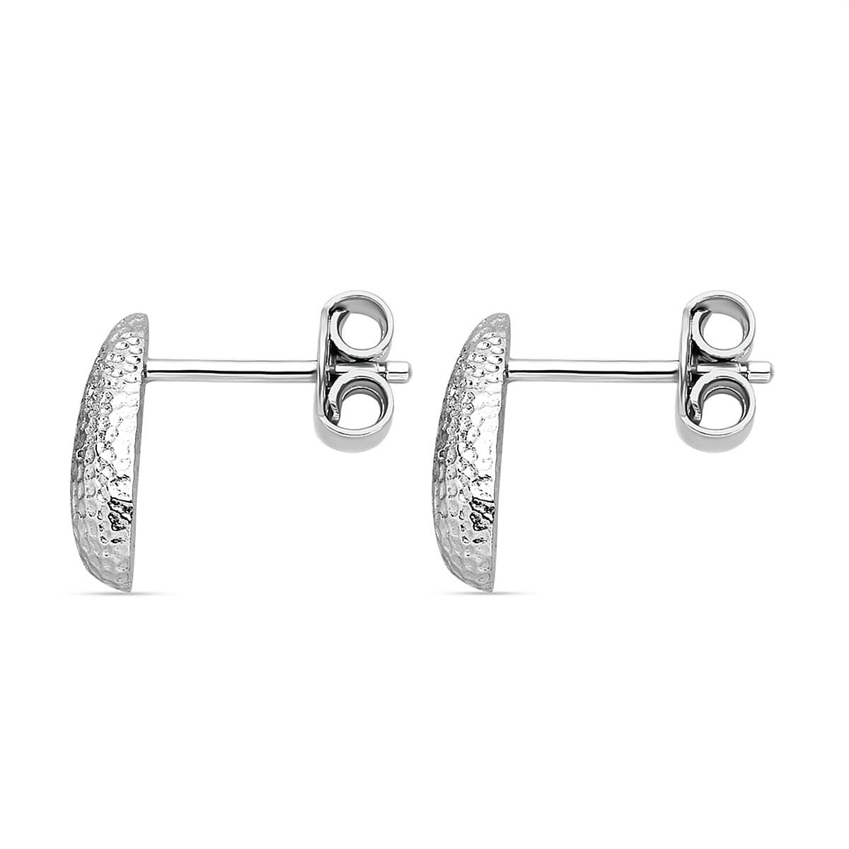 LUCYQ Texture Drop Collection - Hammered Texture Rhodium Overlay Sterling Silver Stud Earrings with Push Back