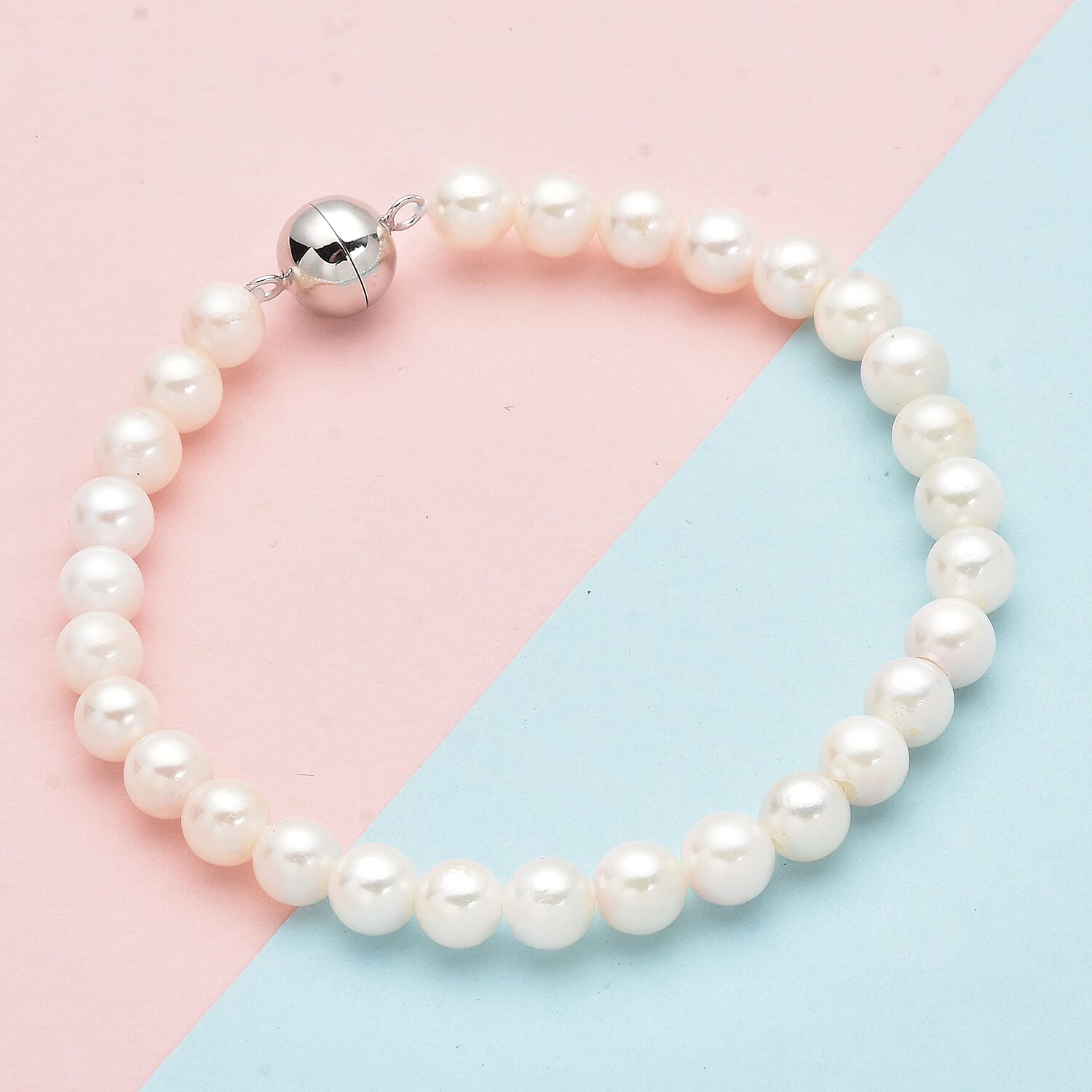 TLV- Japanese Akoya Pearl Beads Bracelet (Size - 7) in Rhodium Overlay Sterling Silver