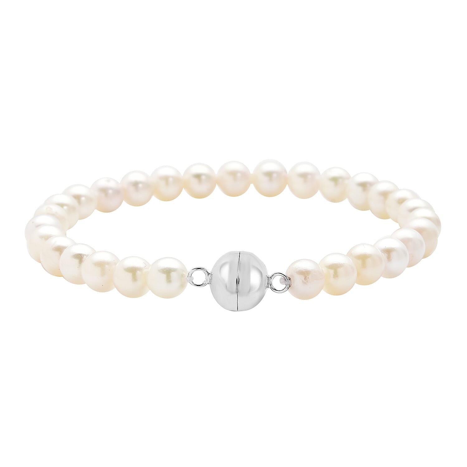 TLV- Japanese Akoya Pearl Beads Bracelet (Size - 7) in Rhodium Overlay Sterling Silver