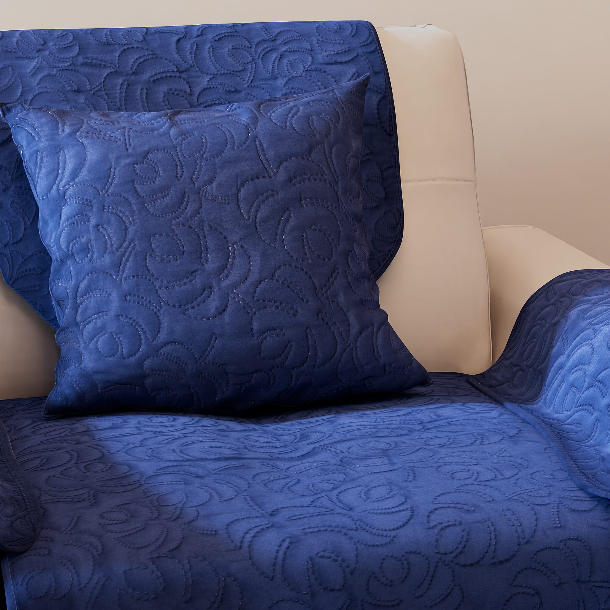 5 Piece Set - Ultrasonic Armchair Cover (Size 61x75 Cm), Back Cover (Size 90x60 Cm), Cushion Cover (Size 45 Cm) and 2 Arm Cover (Size 52x45 Cm) - Teal Blue