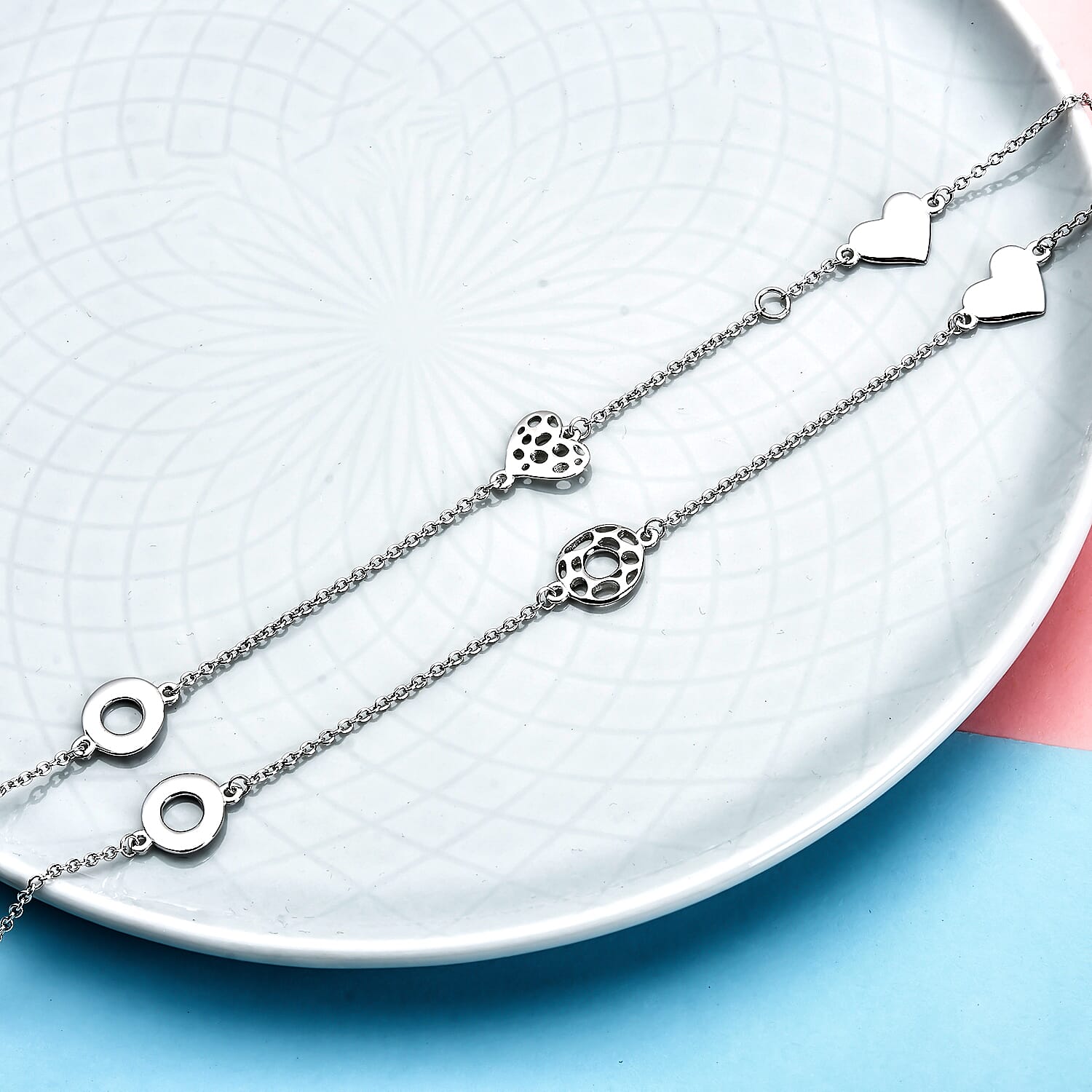 RACHEL GALLEY Amore Collection - Rhodium Overlay Sterling Silver Station Necklace (Size - 20-24-26) with Lobster Clasp