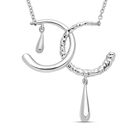 LUCYQ Texture Drop Collection - Multi Texture Rhodium Overlay Sterling Silver Necklace (Size - 16/18) with Lobster Clasp