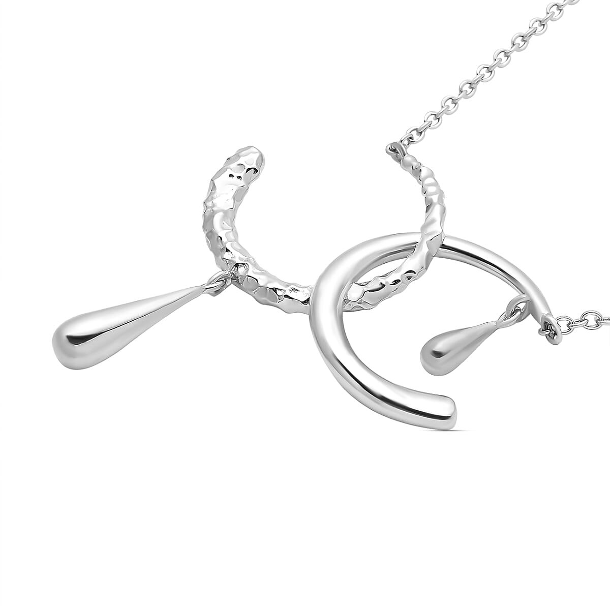 LUCYQ Texture Drop Collection - Multi Texture Rhodium Overlay Sterling Silver Necklace (Size - 16/18) with Lobster Clasp