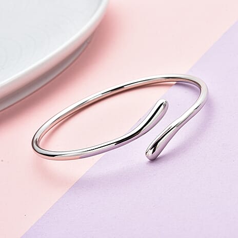 LUCYQ Drip Collection - Rhodium Overlay Sterling Silver Bangle (Size 8), Silver Wt. 9.41 Gms