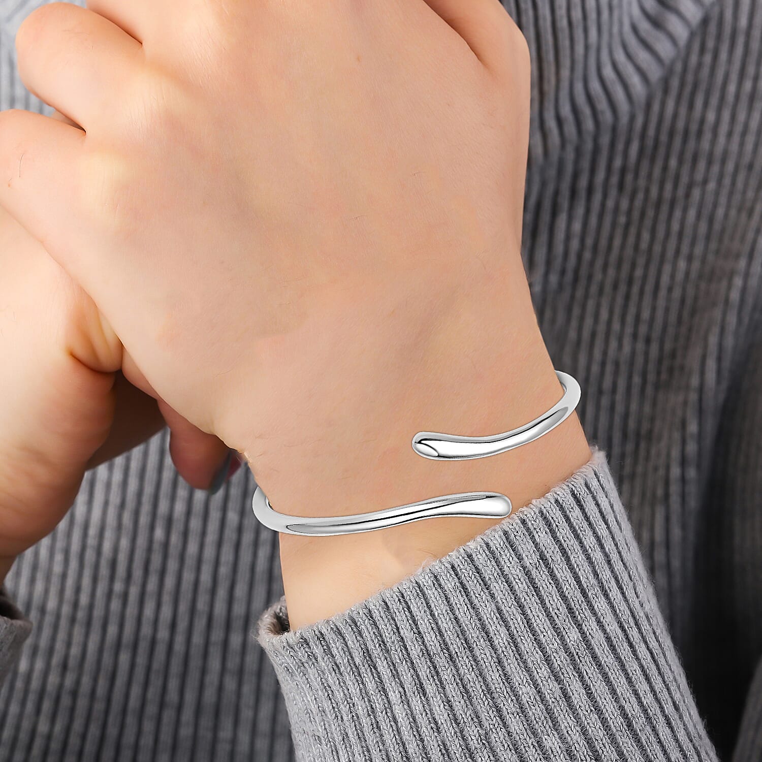 LUCYQ Drip Collection - Rhodium Overlay Sterling Silver Bangle (Size 8), Silver Wt. 9.41 Gms