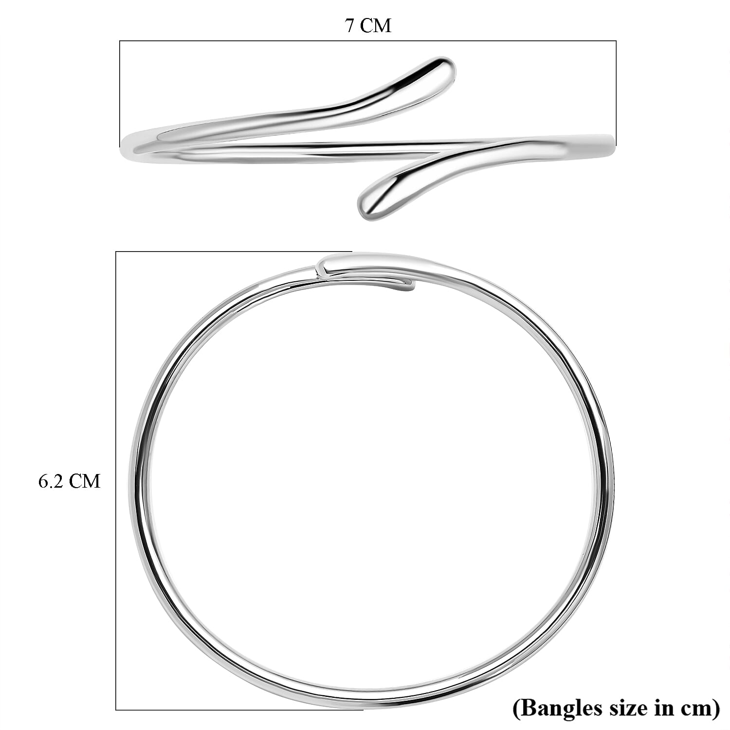 LUCYQ Drip Collection - Rhodium Overlay Sterling Silver Bangle (Size 8), Silver Wt. 9.41 Gms