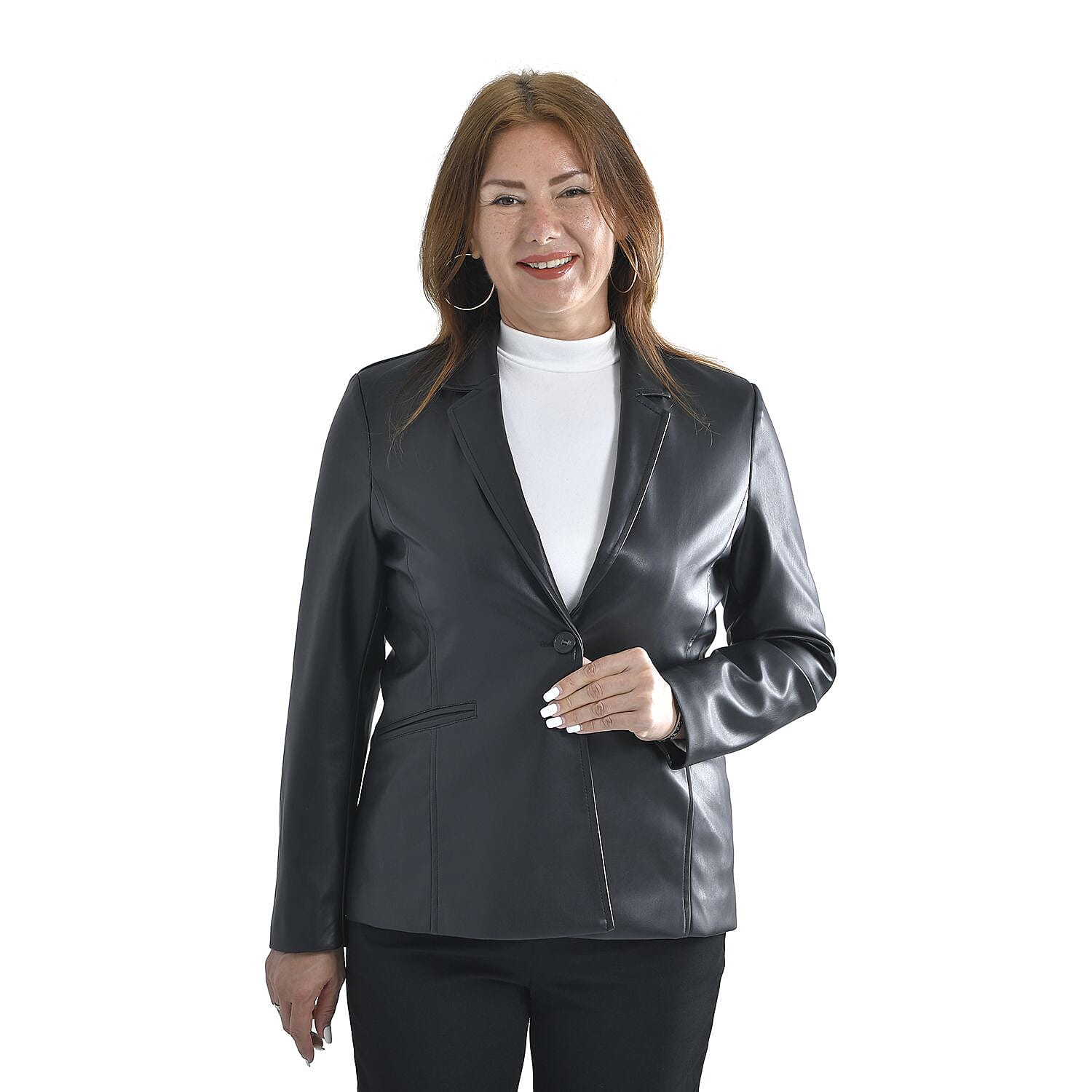Tamsy Long Sleeves Blazer with Notched Lapel Collar - Black