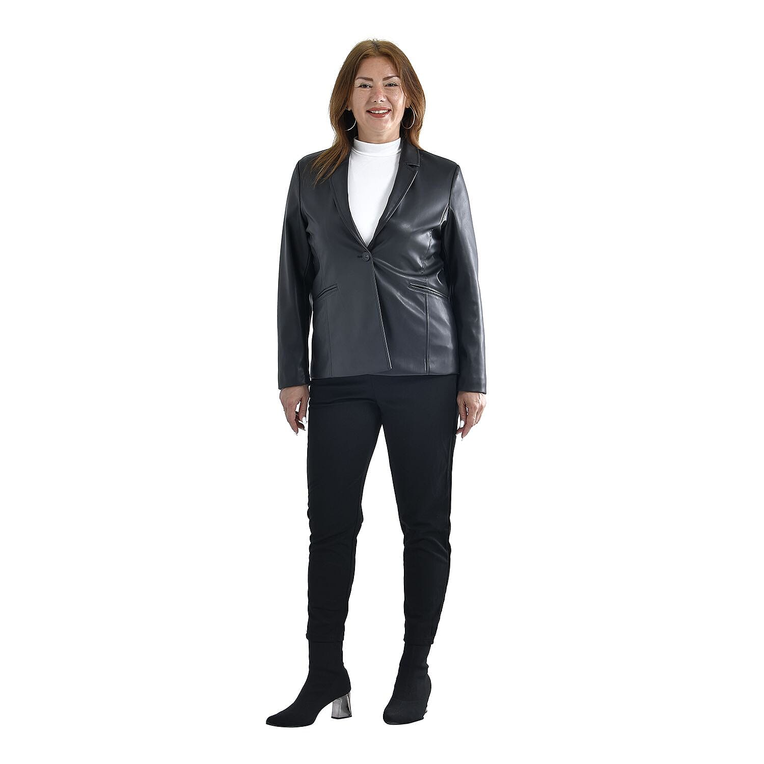 Tamsy Long Sleeves Blazer with Notched Lapel Collar (Size XL,20-22) - Black