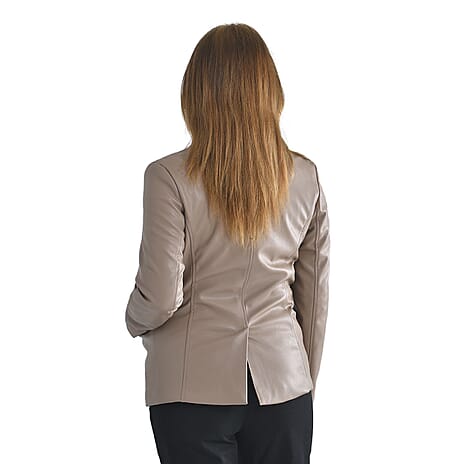 TAMSY Long Sleeves Blazer with Notched Lapel Collar (Size XXL,24-26) - Beige