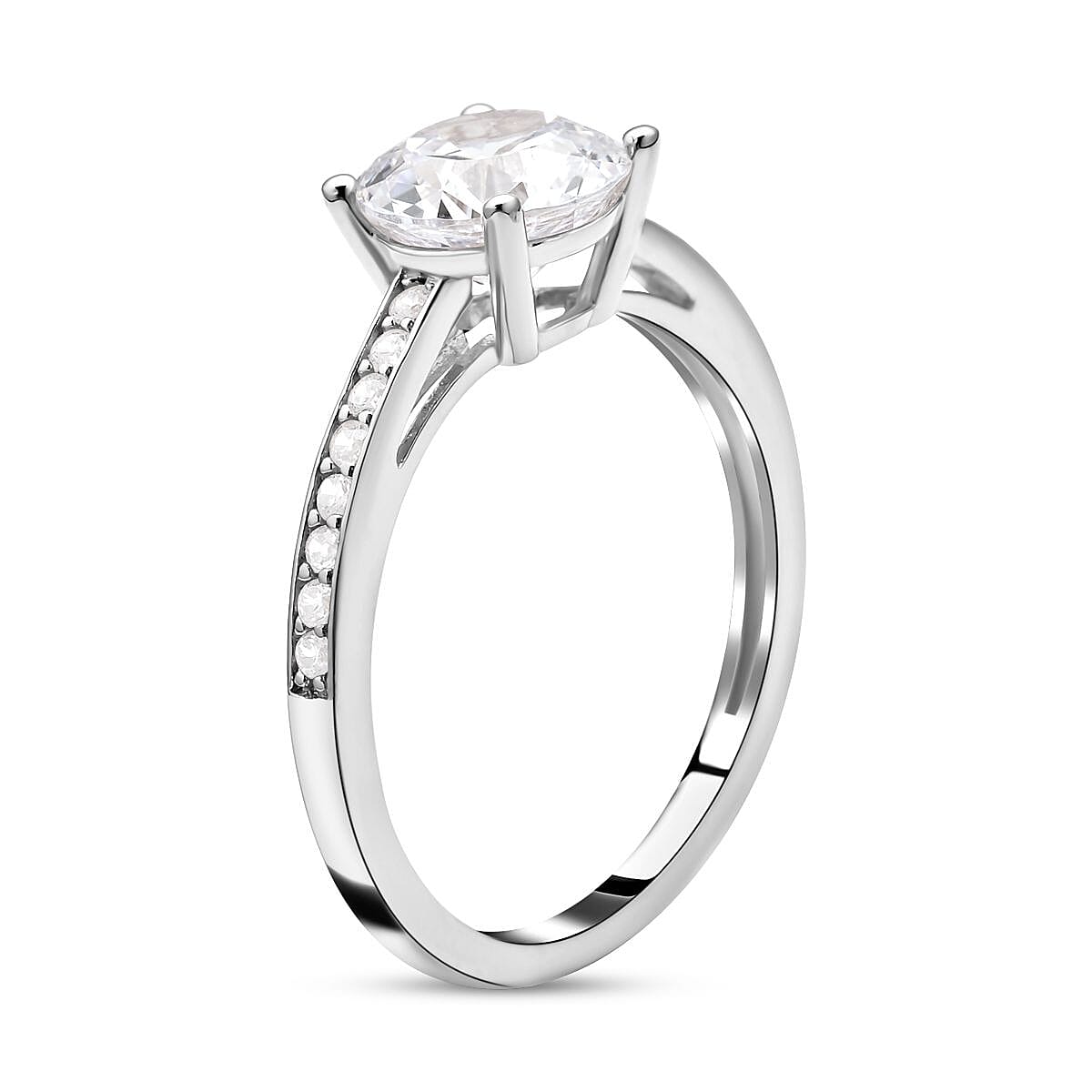 ELANZA Simulated Diamond Ring in Rhodium Overlay Sterling Silver