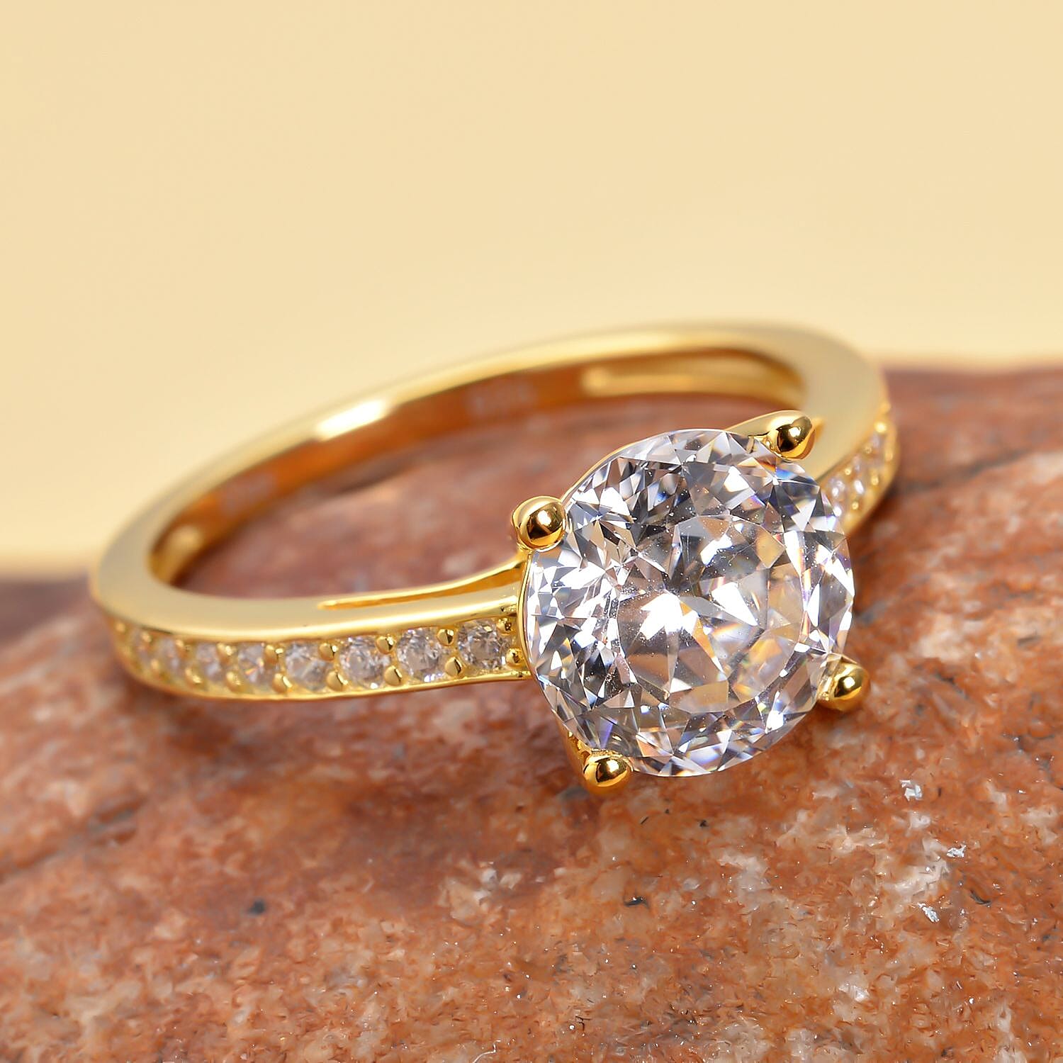 ELANZA Simulated Diamond Ring in Yellow Gold Overlay Sterling Silver