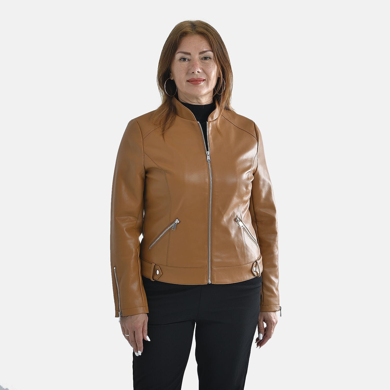 TAMSY Long Sleeve Jacket with Stand Collar (Size XXL) - Camel