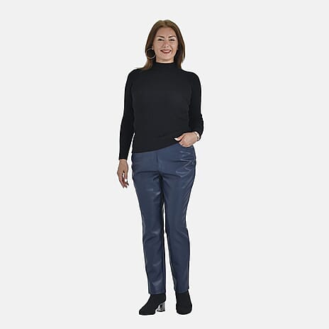 TAMSY 100% PU leather Trouser with 2 Functional Front Pockets and 2 Back Pockets (Size 20) - Navy