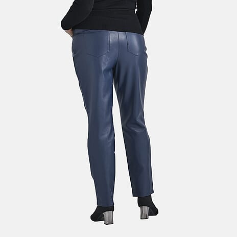 TAMSY 100% PU leather Trouser with 2 Functional Front Pockets and 2 Back Pockets (Size 20) - Navy