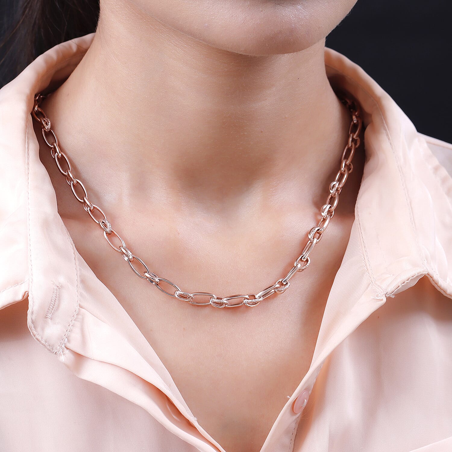 RACHEL GALLEY 18K Vermeil Rose Gold Plated Sterling Silver Necklace (Size - 18-19-20 Inch), Silver Wt. 29.00 Gms