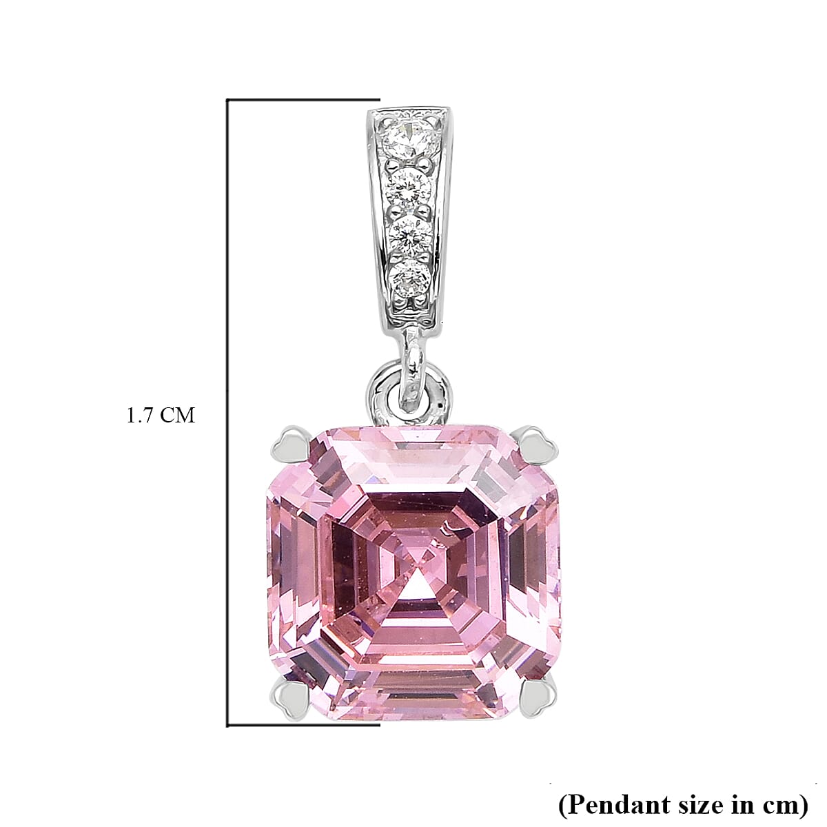 ELANZA Simulated Pink Sapphire (Asscher Cut) and Simulated Diamond Pendant in Rhodium Overlay Sterling Silver