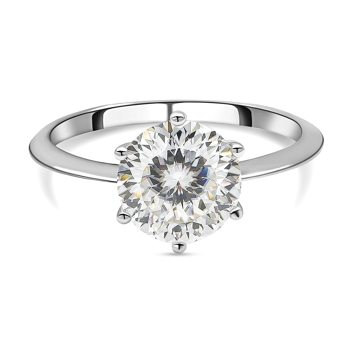 Moissanite Solitaire Ring in Platinum Overlay Sterling Silver 1.82 Ct.