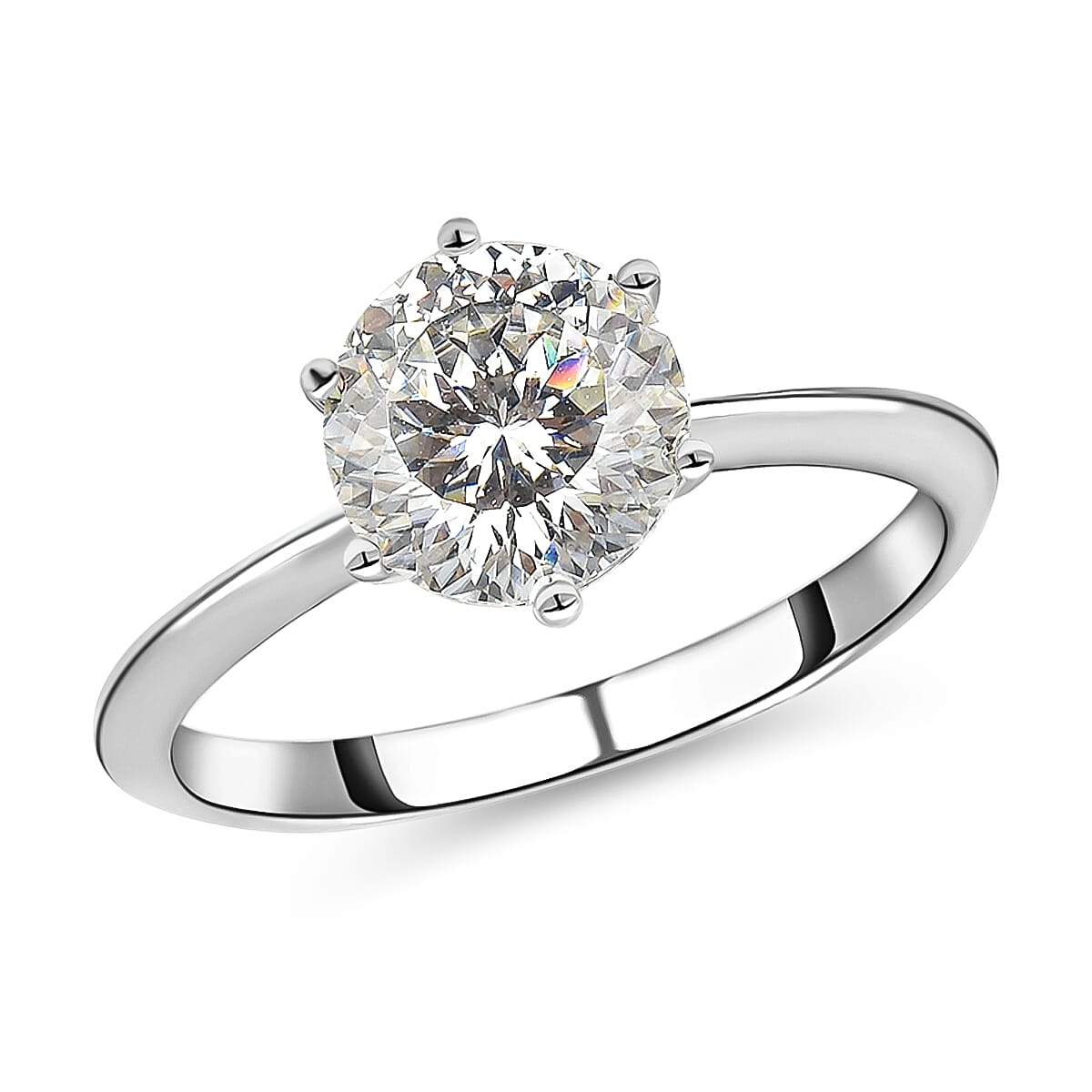 Moissanite (120 Faceted) Solitaire Ring in Platinum Overlay Sterling Silver 1.82 Ct.