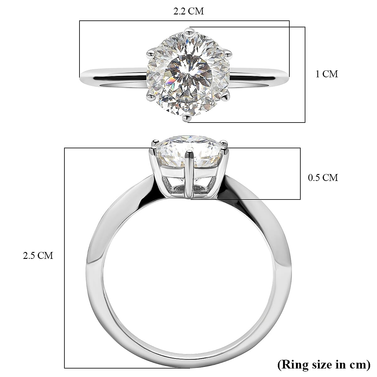 Moissanite (120 Faceted) Solitaire Ring in Platinum Overlay Sterling Silver 1.82 Ct.
