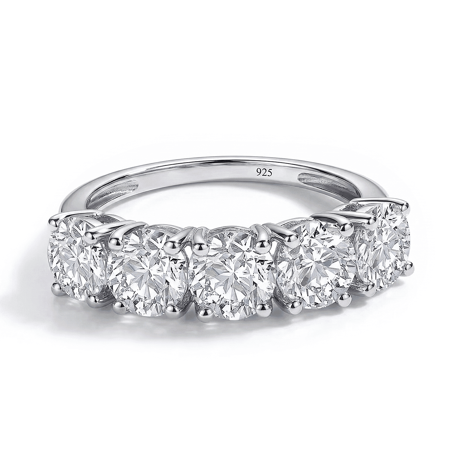 D'Joy Moissanite 5 Stone Ring in Rhodium Overlay Sterling Silver 2.25 Ct.