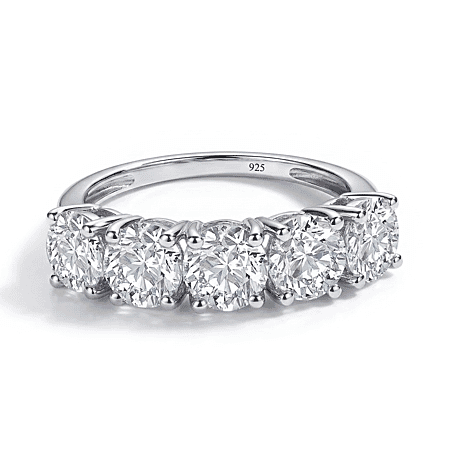 Moissanite 5 Stone Ring in Rhodium Plated Sterling Silver 2.25 Ct.