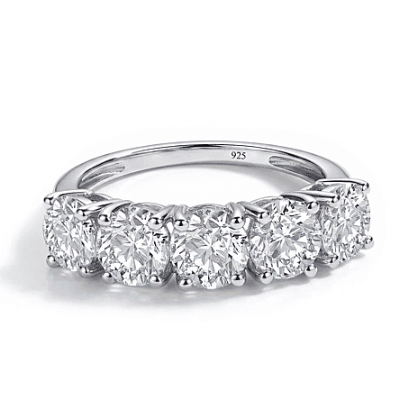 D'Joy Moissanite 5 Stone Ring in Rhodium Overlay Sterling Silver 2.25 Ct.