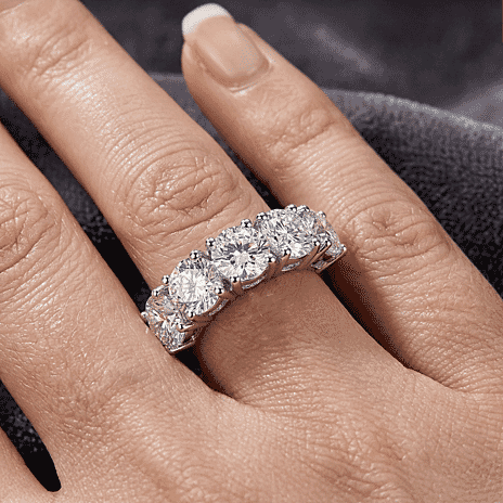 D'Joy Moissanite 5 Stone Ring in Rhodium Overlay Sterling Silver 2.25 Ct.