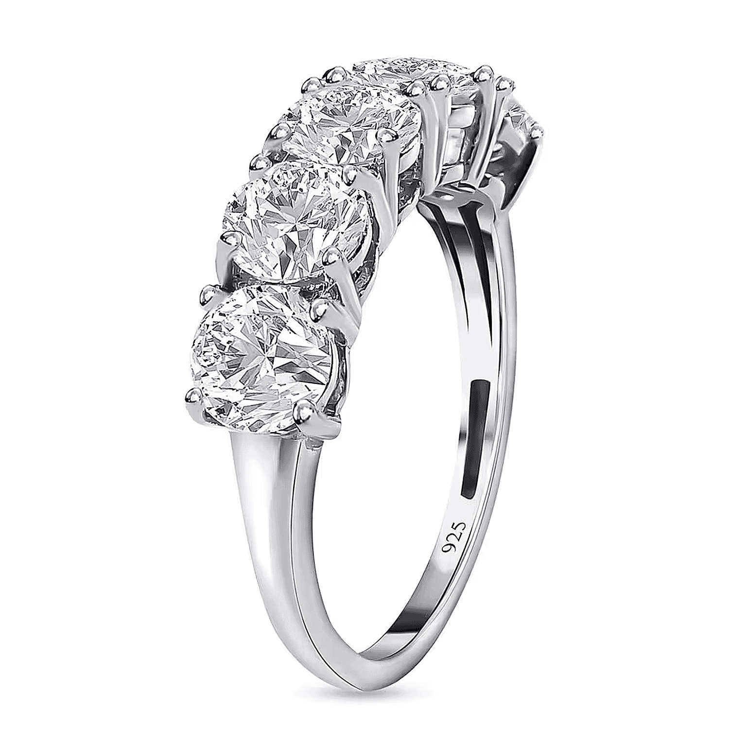 D'Joy Moissanite 5 Stone Ring in Rhodium Overlay Sterling Silver 2.25 Ct.